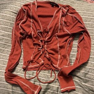 Fashion Nova Terracotta Lace-Up Top